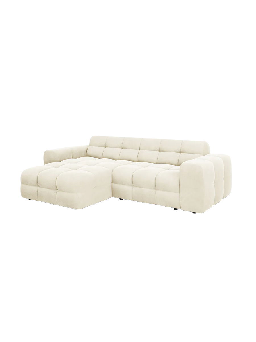 
Design Ecksofa „Kendal“ (4-Sitzer) - Samt Elfenbein / Eckteil links