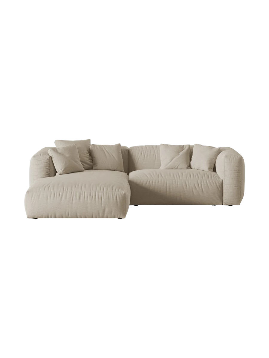 
Modular, 3-Seater Designer Corner Sofa "Martina" - Structured Fabric Light Beige / Left corner section / Seat depth 76 cm