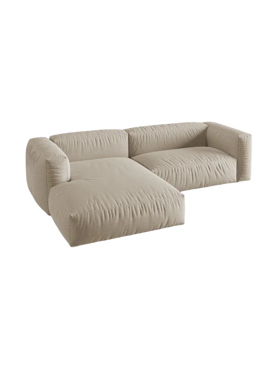 
Modular, 3-Seater Designer Corner Sofa "Martina" - Structured Fabric Light Beige / Left corner section / Seat depth 76 cm