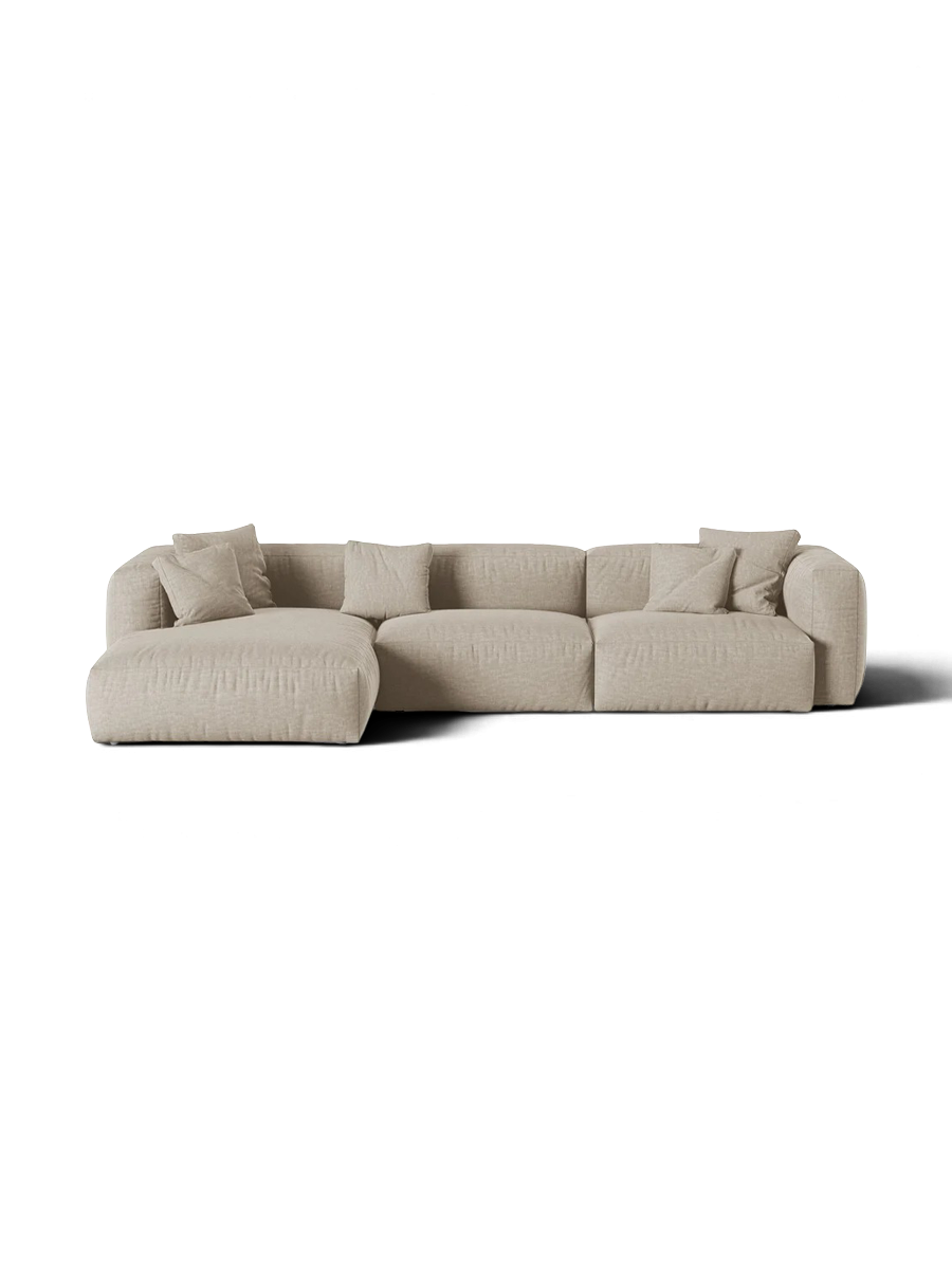 
Canapé d'angle modulable design 4 places « Martina » - Tissu d'ameublement beige clair / Pièce d'angle gauche / Profondeur d'assise 76 cm