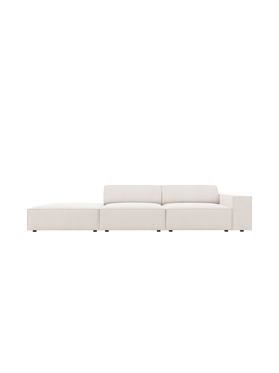 
3-Sitzer Designsofa „Jodie“ mit abgerundetem Ottomane - Strukturstoff Light Beige / Ottomane links
