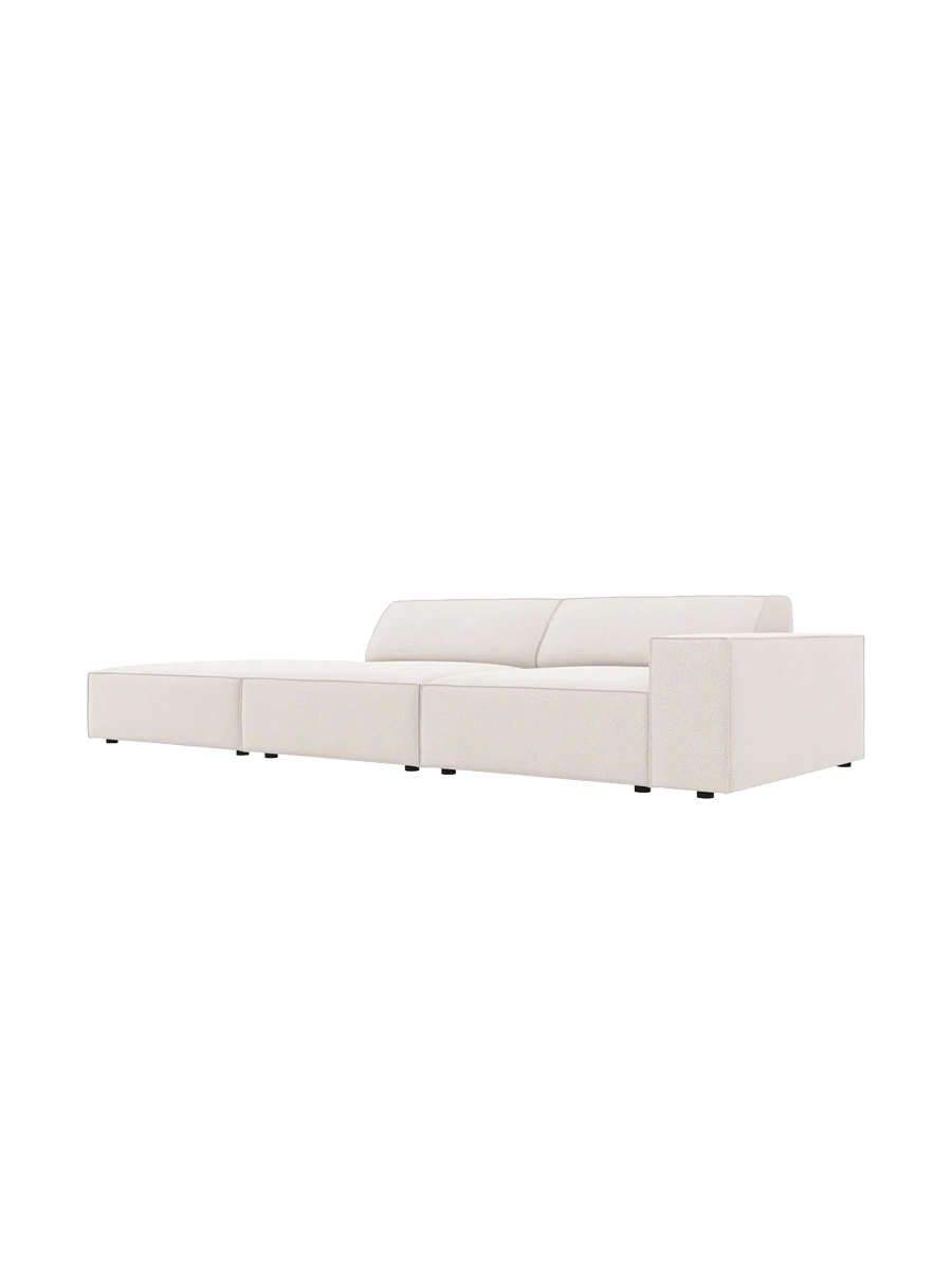 
3-Sitzer Designsofa „Jodie“ mit abgerundetem Ottomane - Strukturstoff Light Beige / Ottomane links