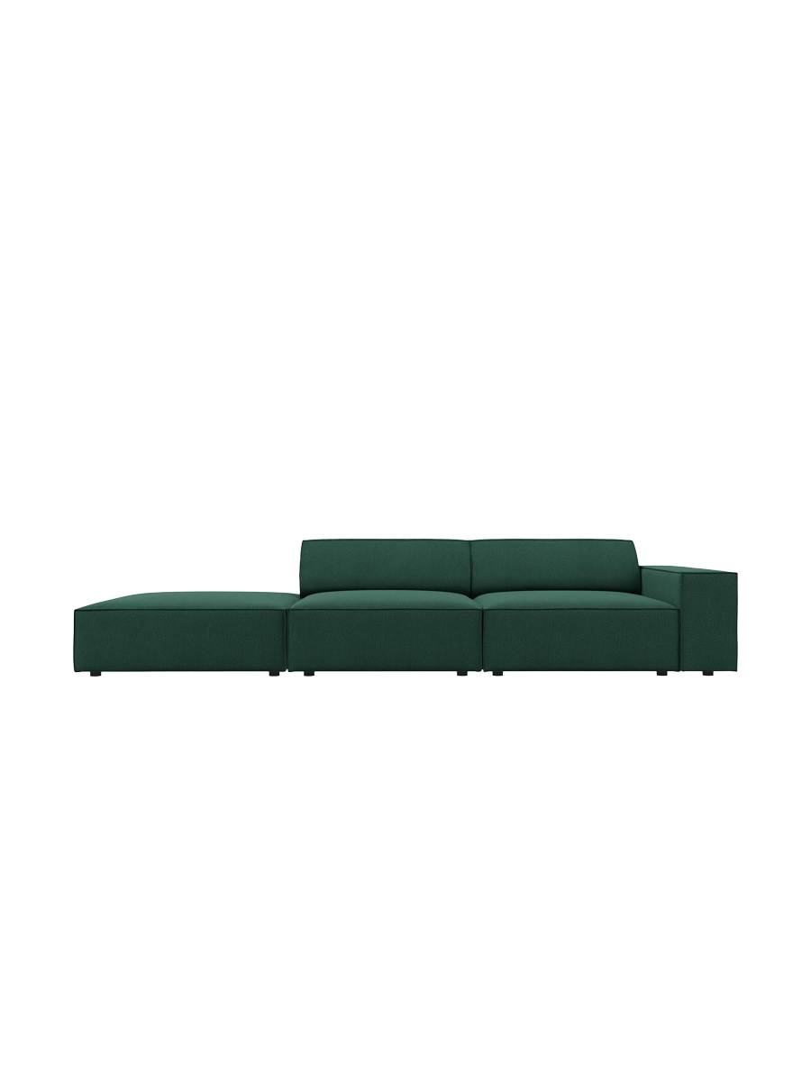 
3-Sitzer Designsofa „Jodie“ mit abgerundetem Ottomane - Strukturstoff Grün / Ottomane links