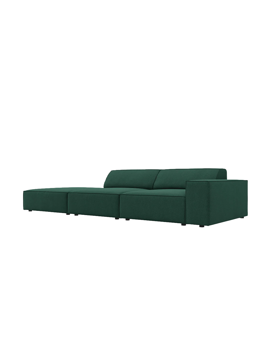 
3-Sitzer Designsofa „Jodie“ mit abgerundetem Ottomane - Strukturstoff Grün / Ottomane links