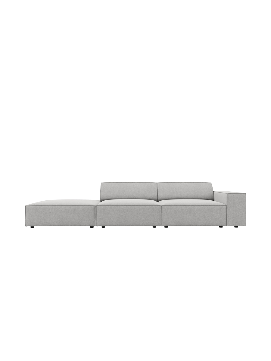 
3-Sitzer Designsofa „Jodie“ mit abgerundetem Ottomane - Strukturstoff Hellgrau / Ottomane links