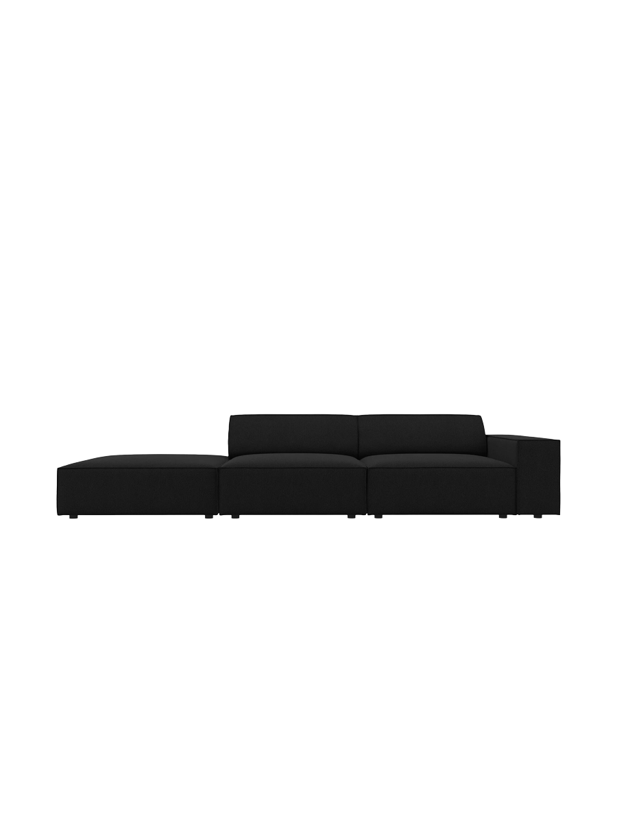 
3-Sitzer Designsofa „Jodie“ mit abgerundetem Ottomane - Strukturstoff Schwarz / Ottomane links