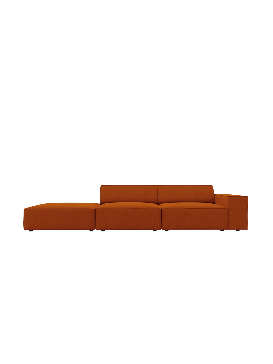 
3-Sitzer Designsofa „Jodie“ mit abgerundetem Ottomane - Strukturstoff Terrakotta / Ottomane links