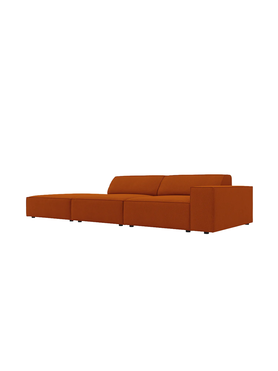 
3-Sitzer Designsofa „Jodie“ mit abgerundetem Ottomane - Strukturstoff Terrakotta / Ottomane links