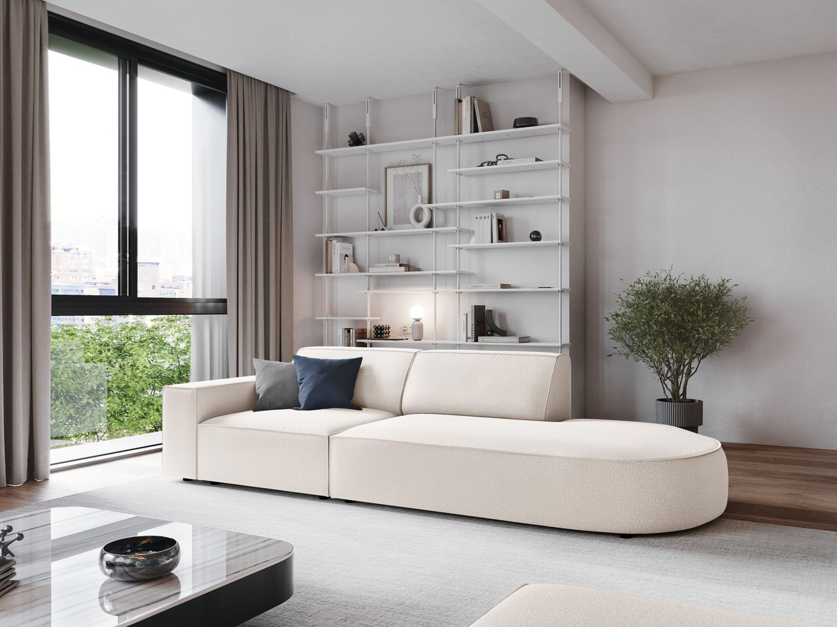 
3-Sitzer Designsofa „Jodie“ mit abgerundetem Ottomane - Strukturstoff Dunkelgrau / Ottomane rechts