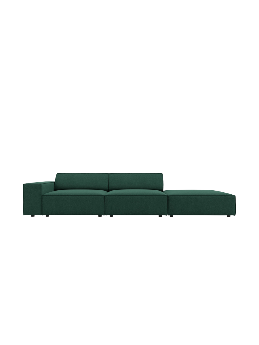 
3-Sitzer Designsofa „Jodie“ mit abgerundetem Ottomane - Strukturstoff Schwarz / Ottomane rechts