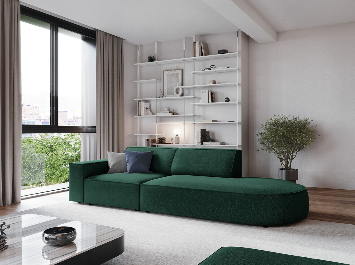 
3-Sitzer Designsofa „Jodie“ mit abgerundetem Ottomane - Strukturstoff Schwarz / Ottomane rechts