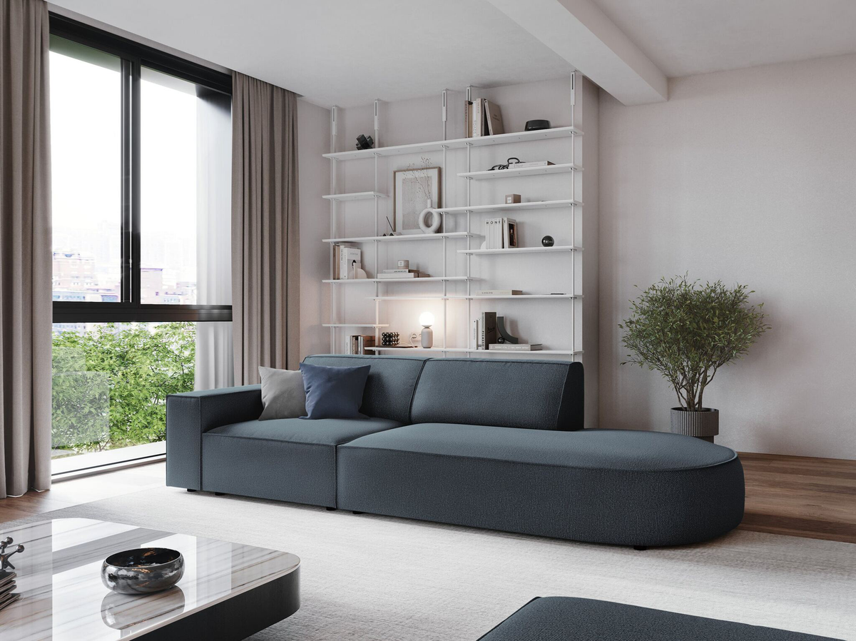 
3-Sitzer Designsofa „Jodie“ mit abgerundetem Ottomane - Strukturstoff Soft Beige / Ottomane rechts