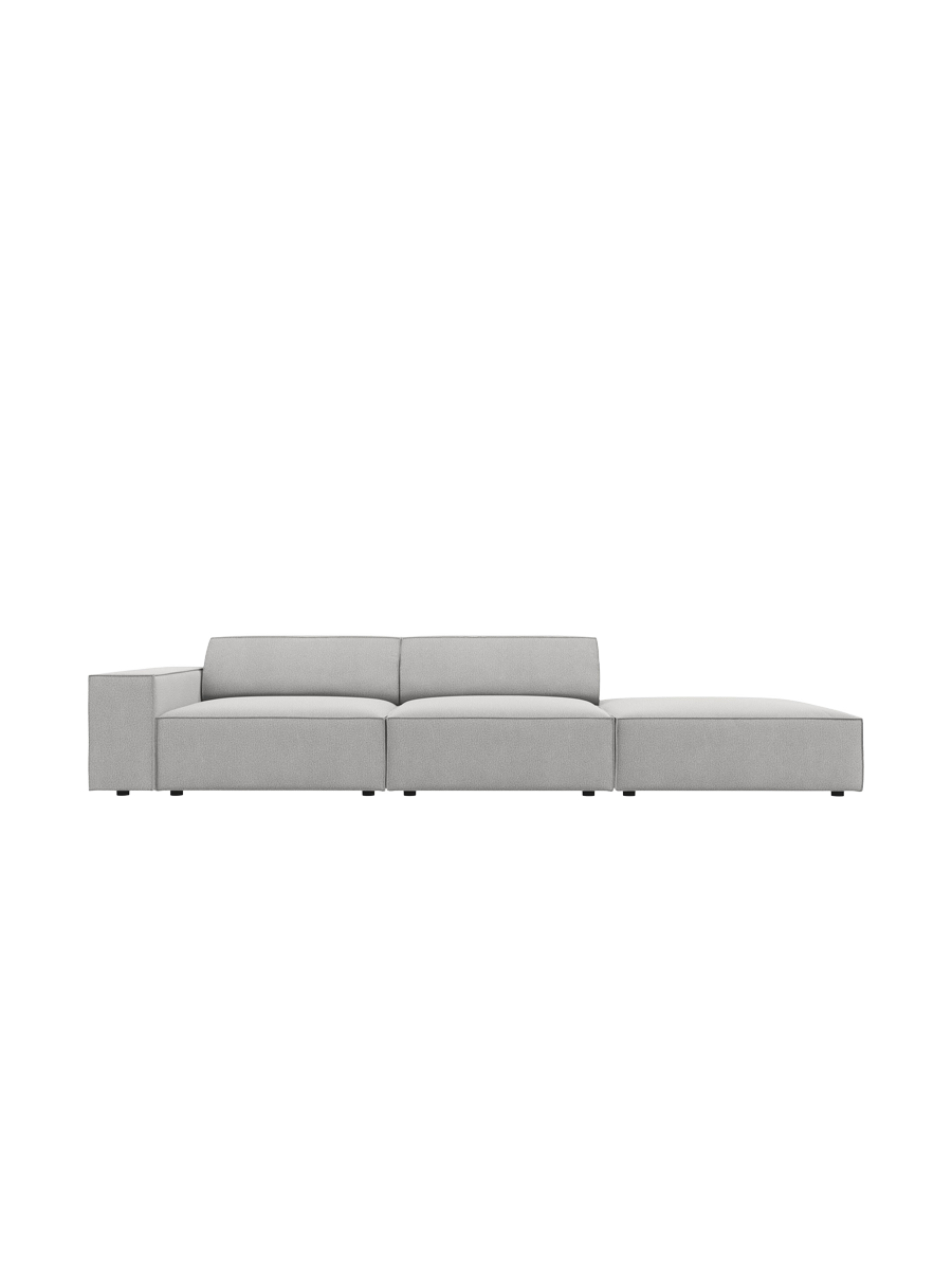 
3-Sitzer Designsofa „Jodie“ mit abgerundetem Ottomane - Strukturstoff Grün / Ottomane rechts