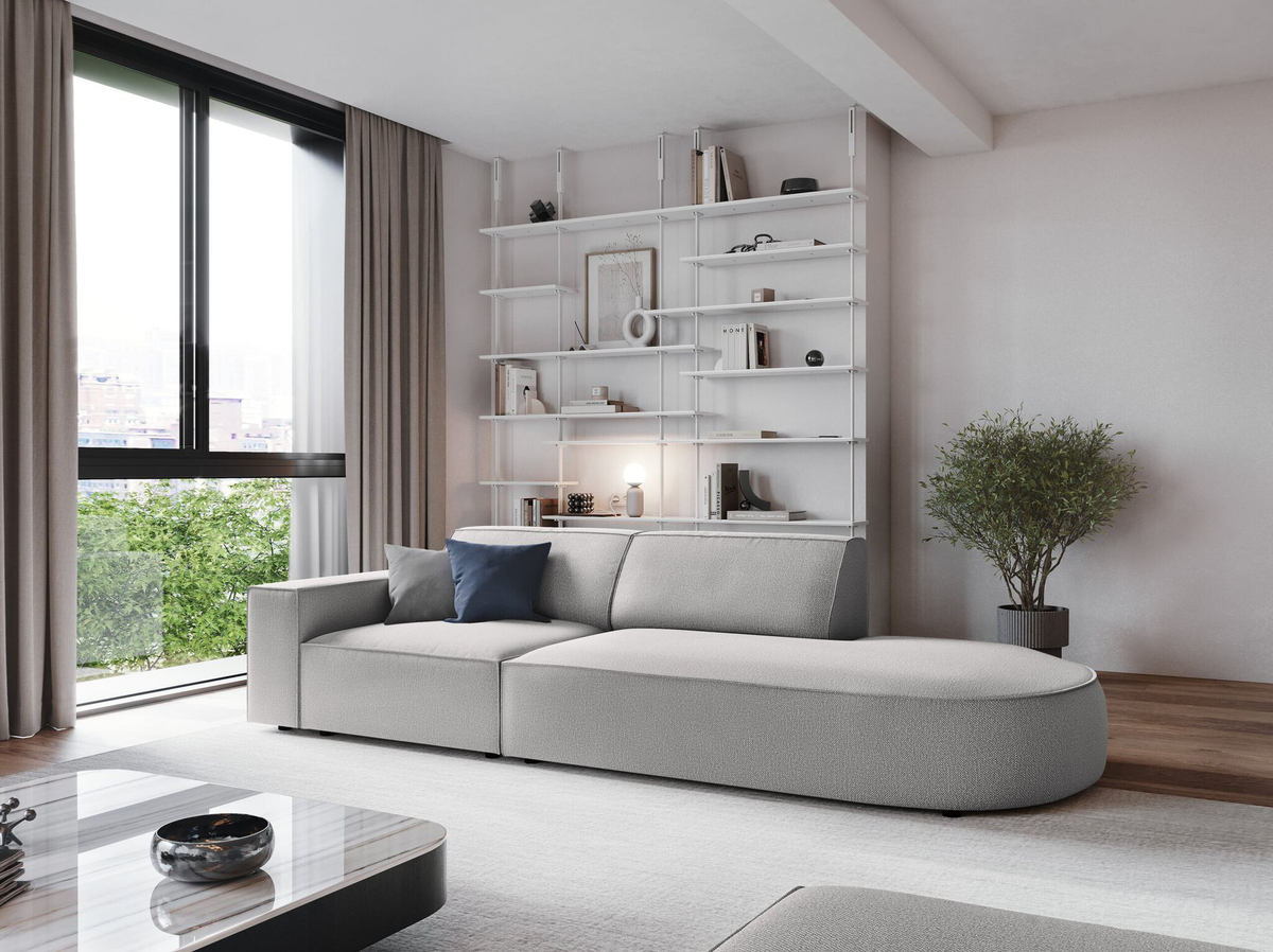 
3-Sitzer Designsofa „Jodie“ mit abgerundetem Ottomane - Strukturstoff Grün / Ottomane rechts