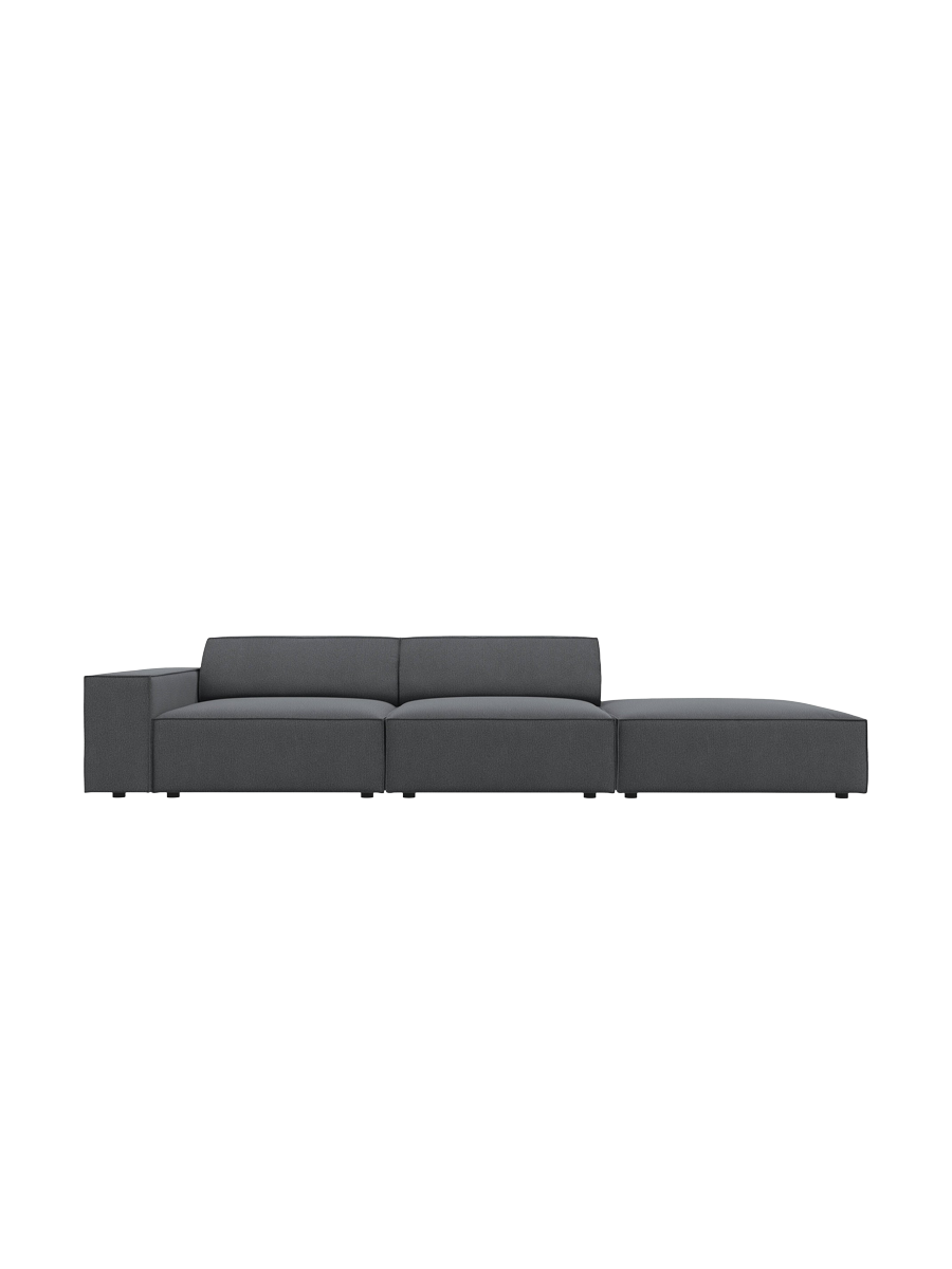 
3-Sitzer Designsofa „Jodie“ mit abgerundetem Ottomane - Strukturstoff Blau / Ottomane rechts