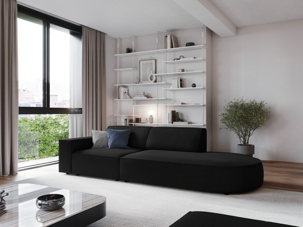 
3-Sitzer Designsofa „Jodie“ mit abgerundetem Ottomane - Strukturstoff Hellgrau / Ottomane rechts
