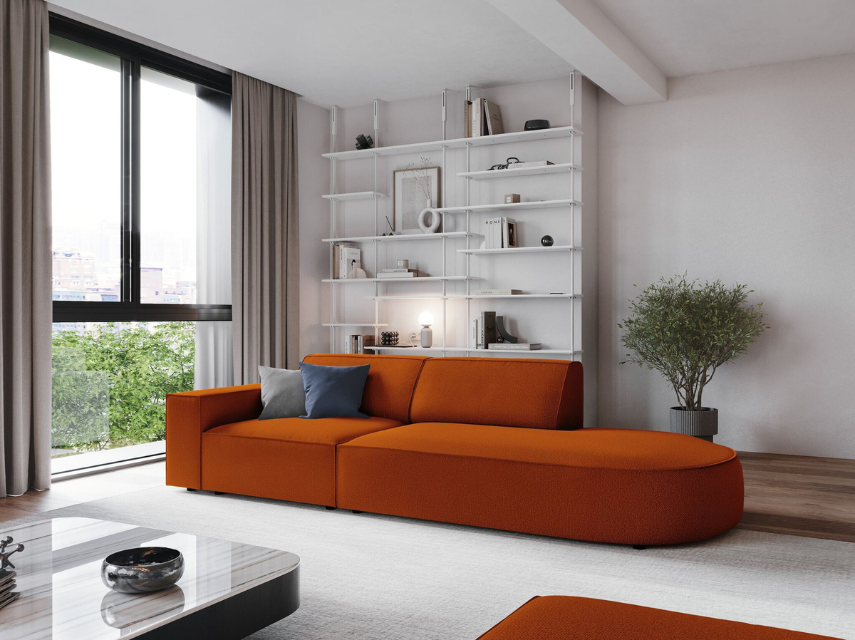 
3-Sitzer Designsofa „Jodie“ mit abgerundetem Ottomane - Strukturstoff Terrakotta / Ottomane rechts