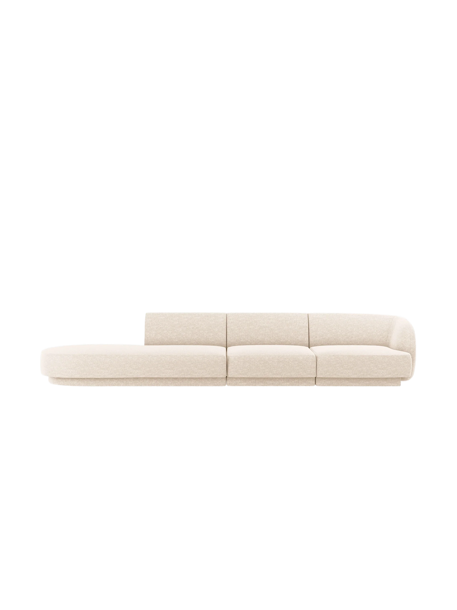 
Modulares Design Sofa mit Ottomane „Miley“ (4-Sitzer) - Chenille Light Beige / Ottomane links