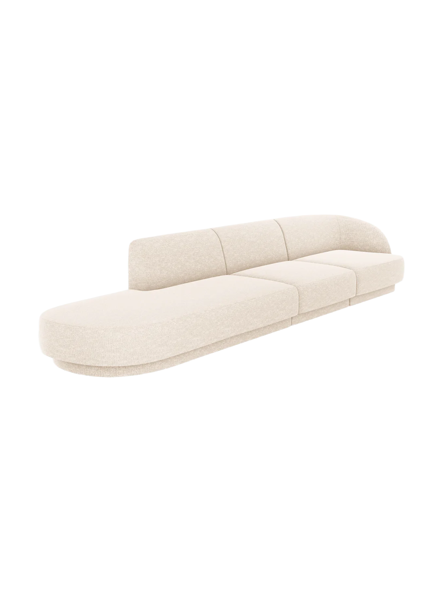 
Modulares Design Sofa mit Ottomane „Miley“ (4-Sitzer) - Chenille Light Beige / Ottomane links