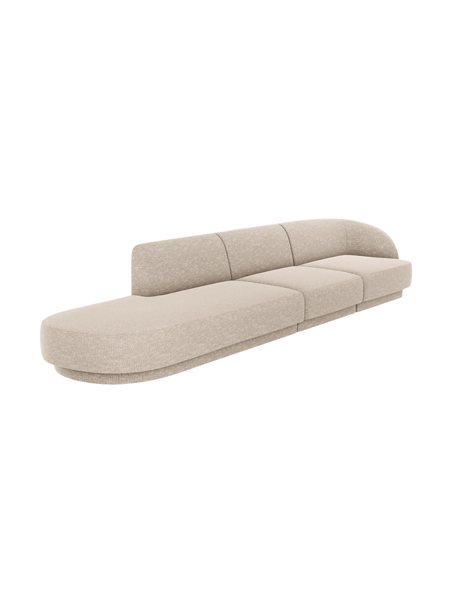 
Modulares Design Sofa mit Ottomane „Miley“ (4-Sitzer) - Chenille Beige / Ottomane links