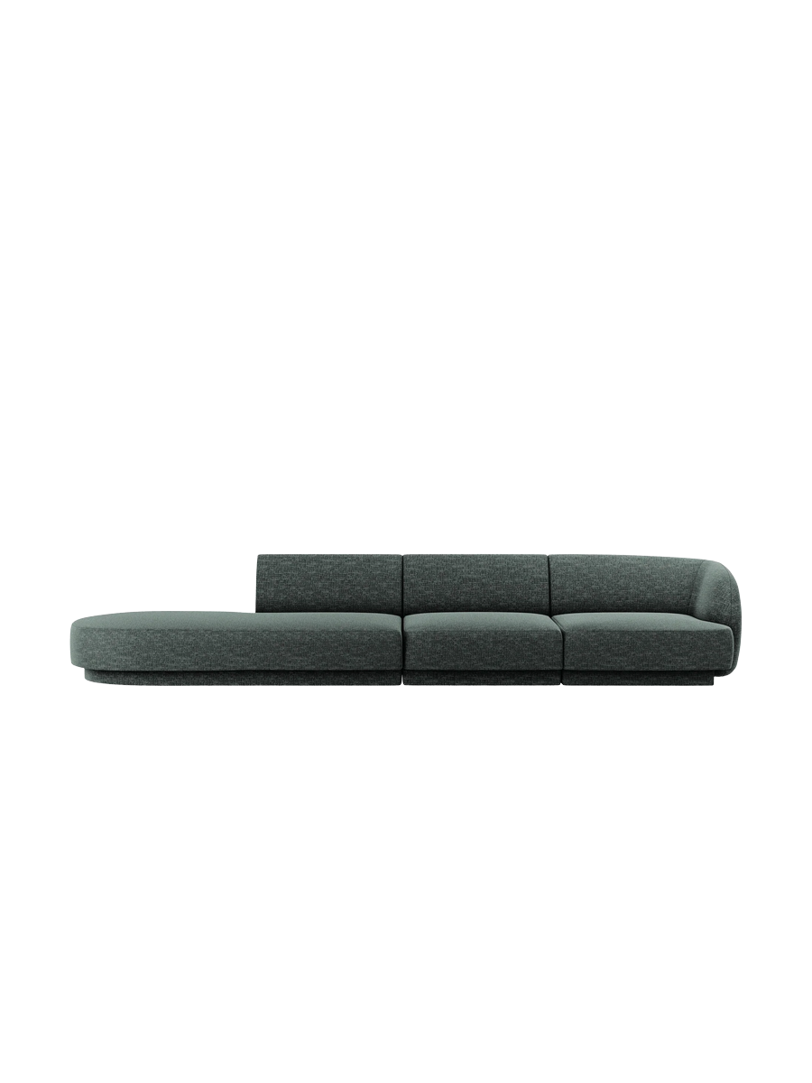 
Modulares Design Sofa mit Ottomane „Miley“ (4-Sitzer) - Chenille Petrol / Ottomane links