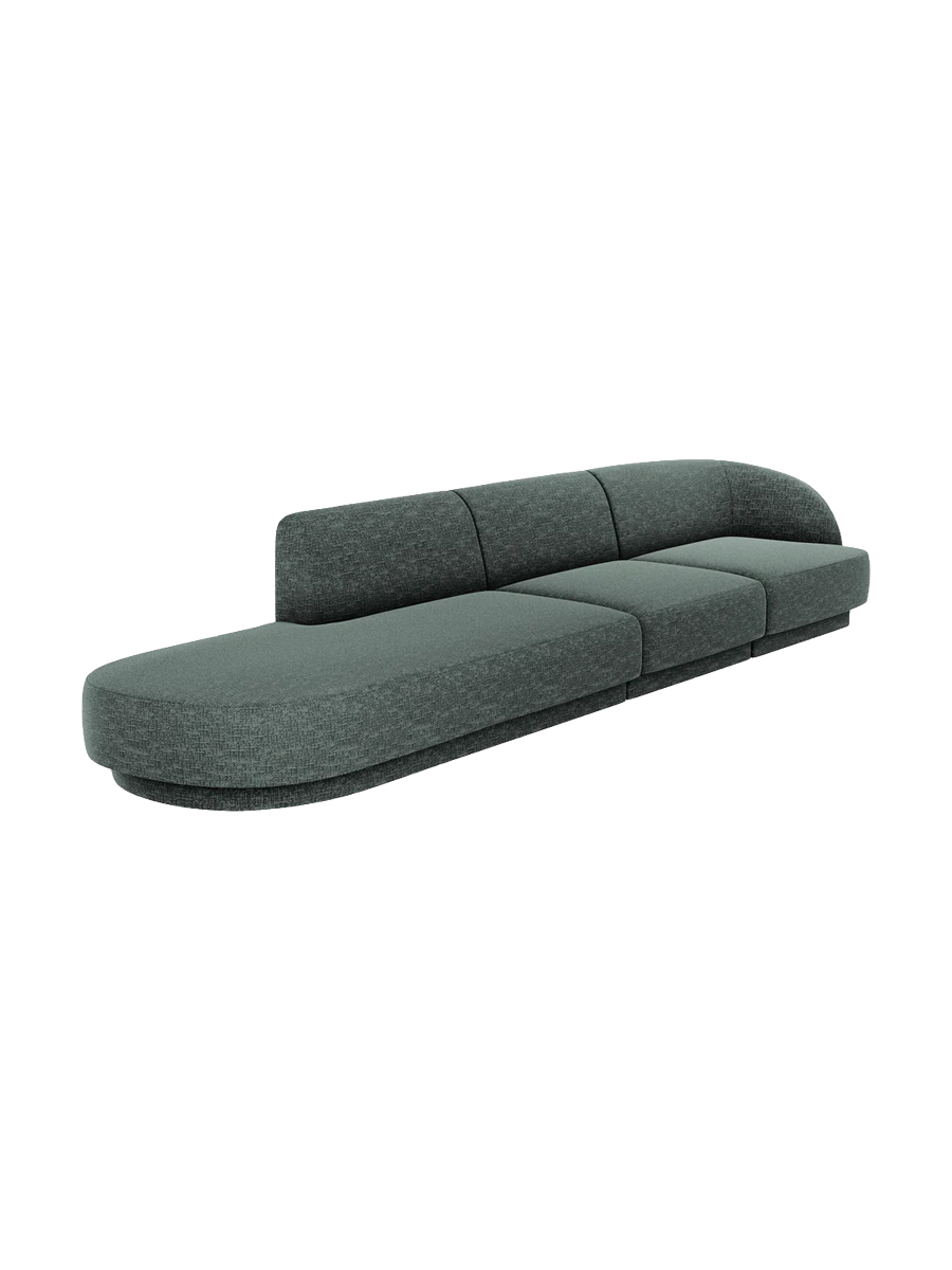 
Modulares Design Sofa mit Ottomane „Miley“ (4-Sitzer) - Chenille Petrol / Ottomane links