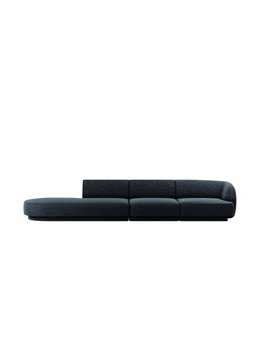 
Modulares Design Sofa mit Ottomane „Miley“ (4-Sitzer) - Chenille Dunkelblau / Ottomane links
