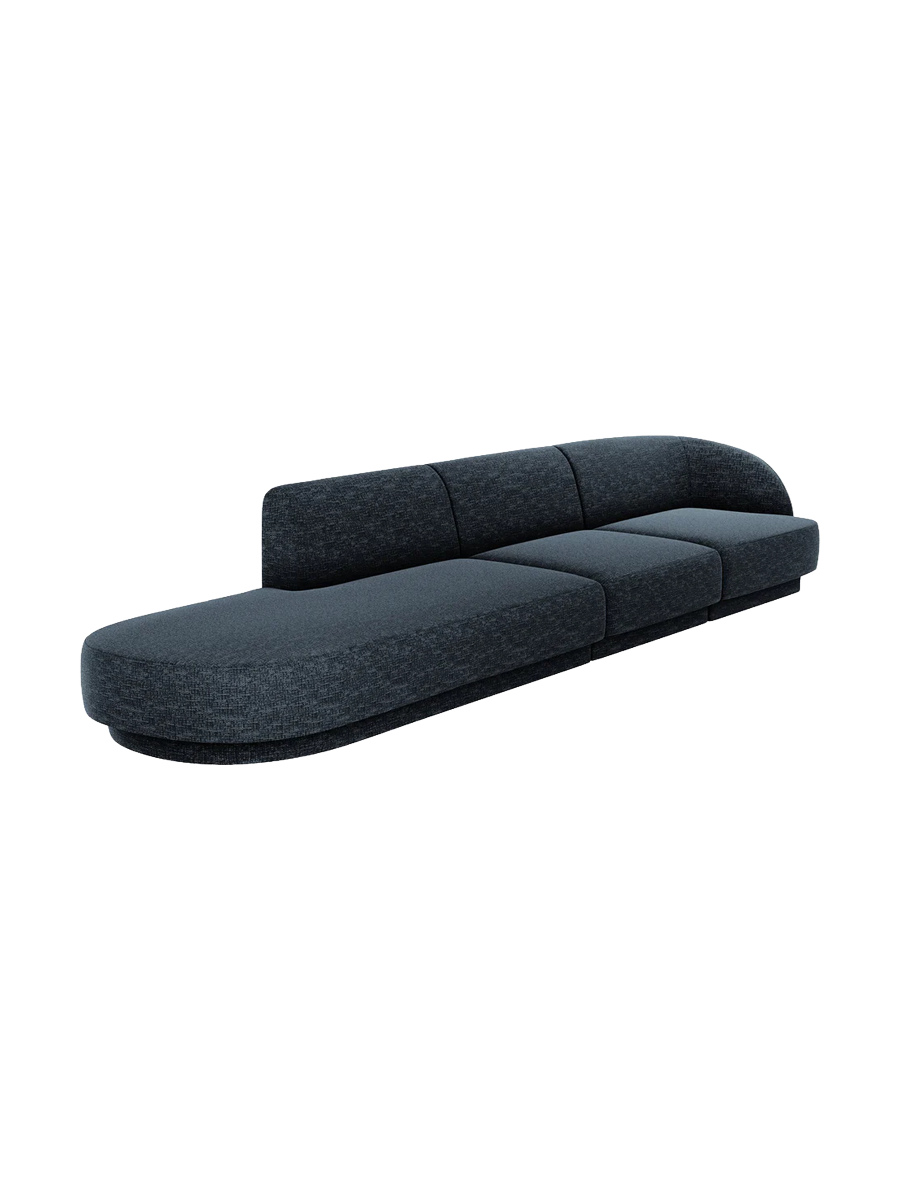 
Modulares Design Sofa mit Ottomane „Miley“ (4-Sitzer) - Chenille Dunkelblau / Ottomane links