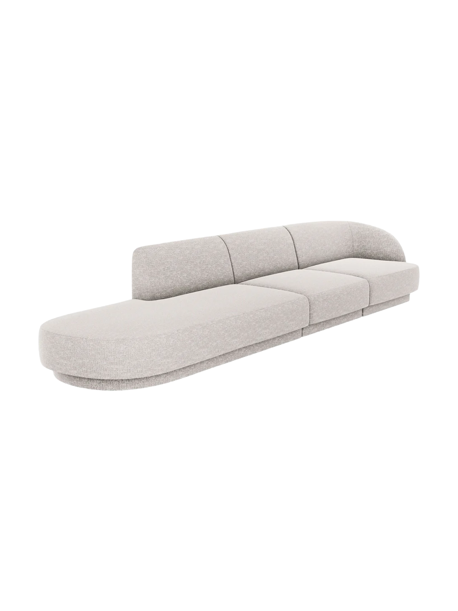 
Modulares Design Sofa mit Ottomane „Miley“ (4-Sitzer) - Chenille Hellgrau / Ottomane links