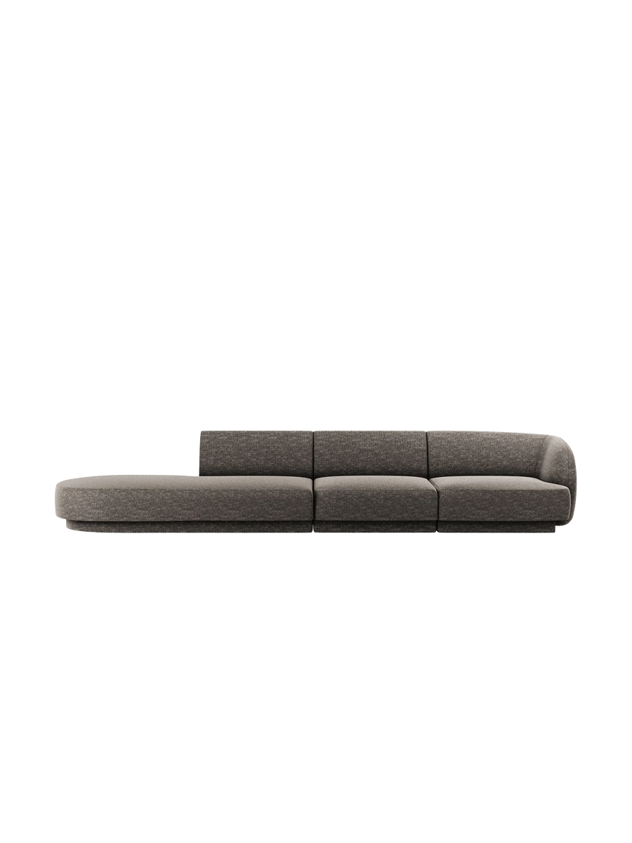 
Modulares Design Sofa mit Ottomane „Miley“ (4-Sitzer) - Chenille Grau / Ottomane links