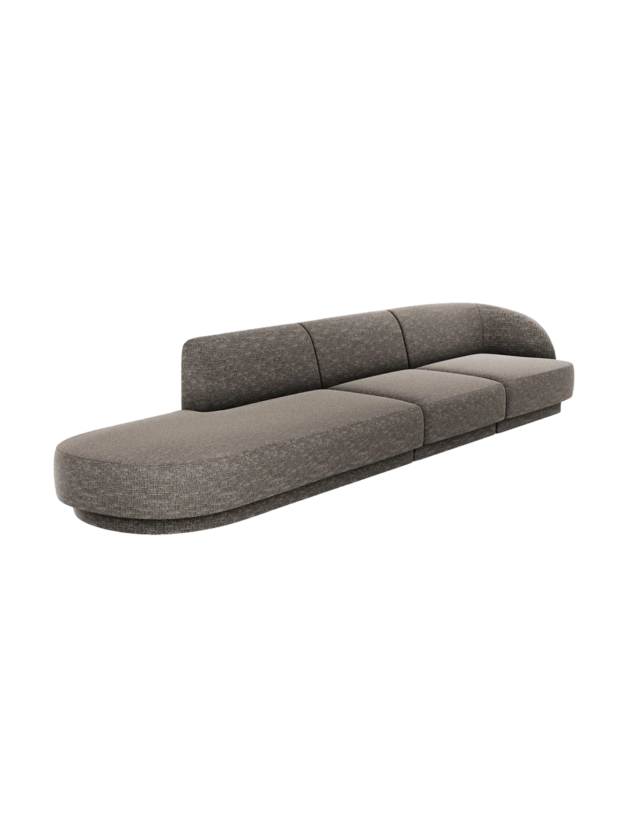 
Modulares Design Sofa mit Ottomane „Miley“ (4-Sitzer) - Chenille Grau / Ottomane links