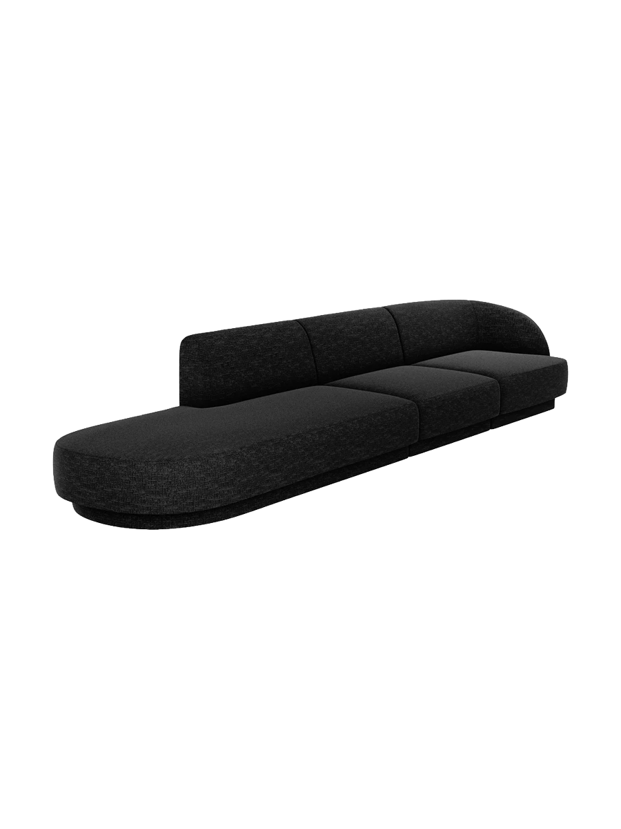 
Modulares Design Sofa mit Ottomane „Miley“ (4-Sitzer) - Chenille Schwarz / Ottomane links