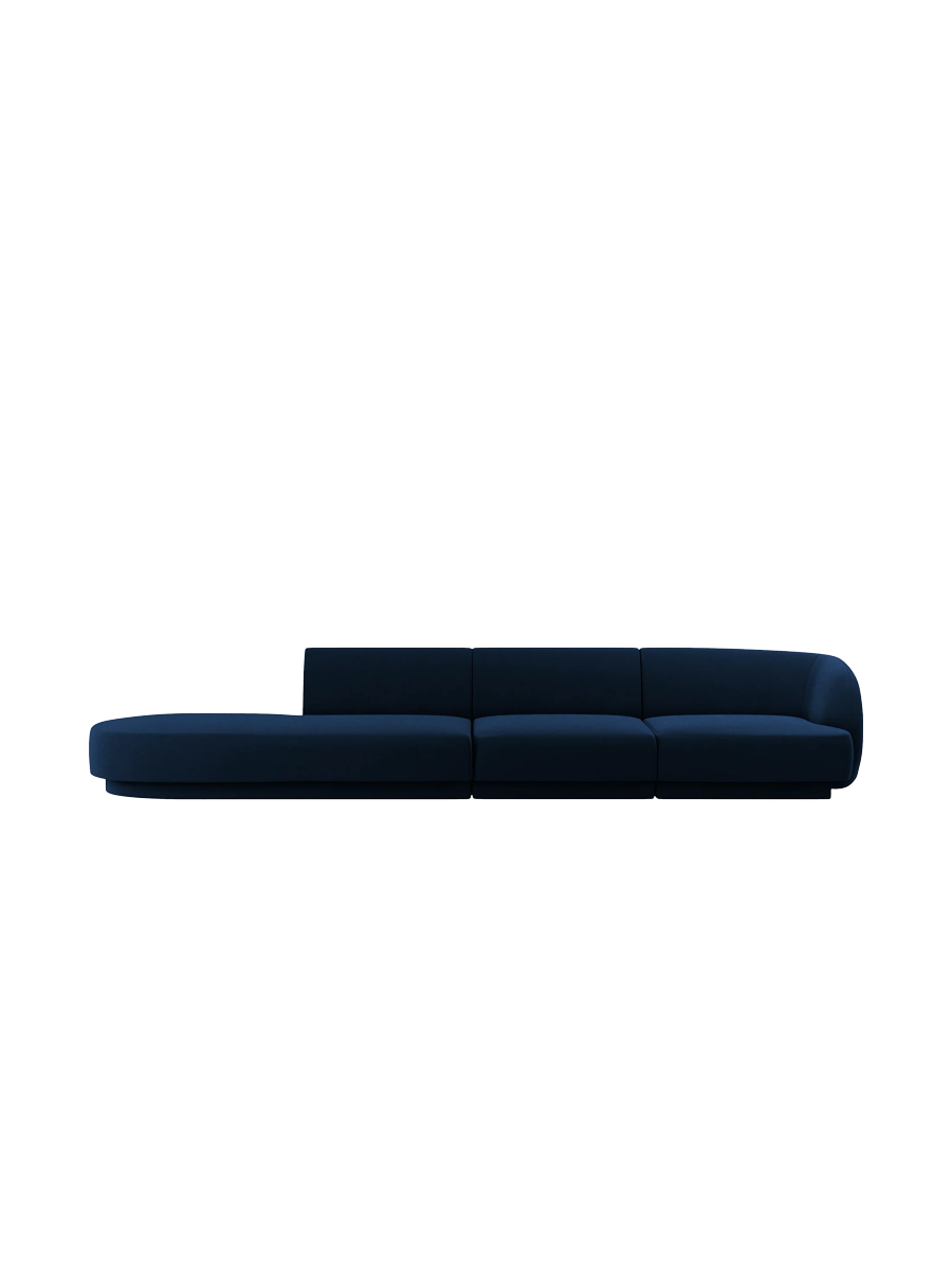 
Modulares Design Sofa mit Ottomane „Miley“ (4-Sitzer) - Samt Königsblau / Ottomane links