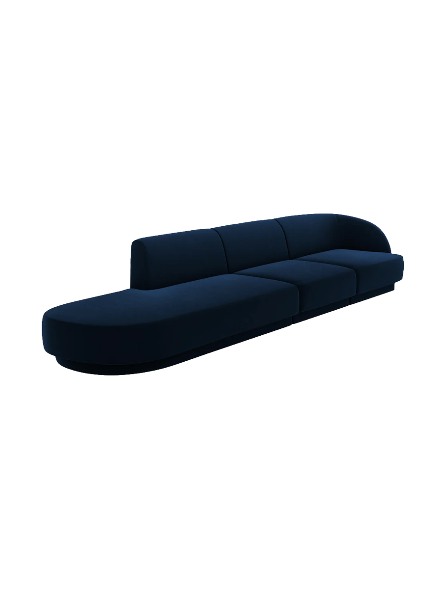 
Modulares Design Sofa mit Ottomane „Miley“ (4-Sitzer) - Samt Königsblau / Ottomane links