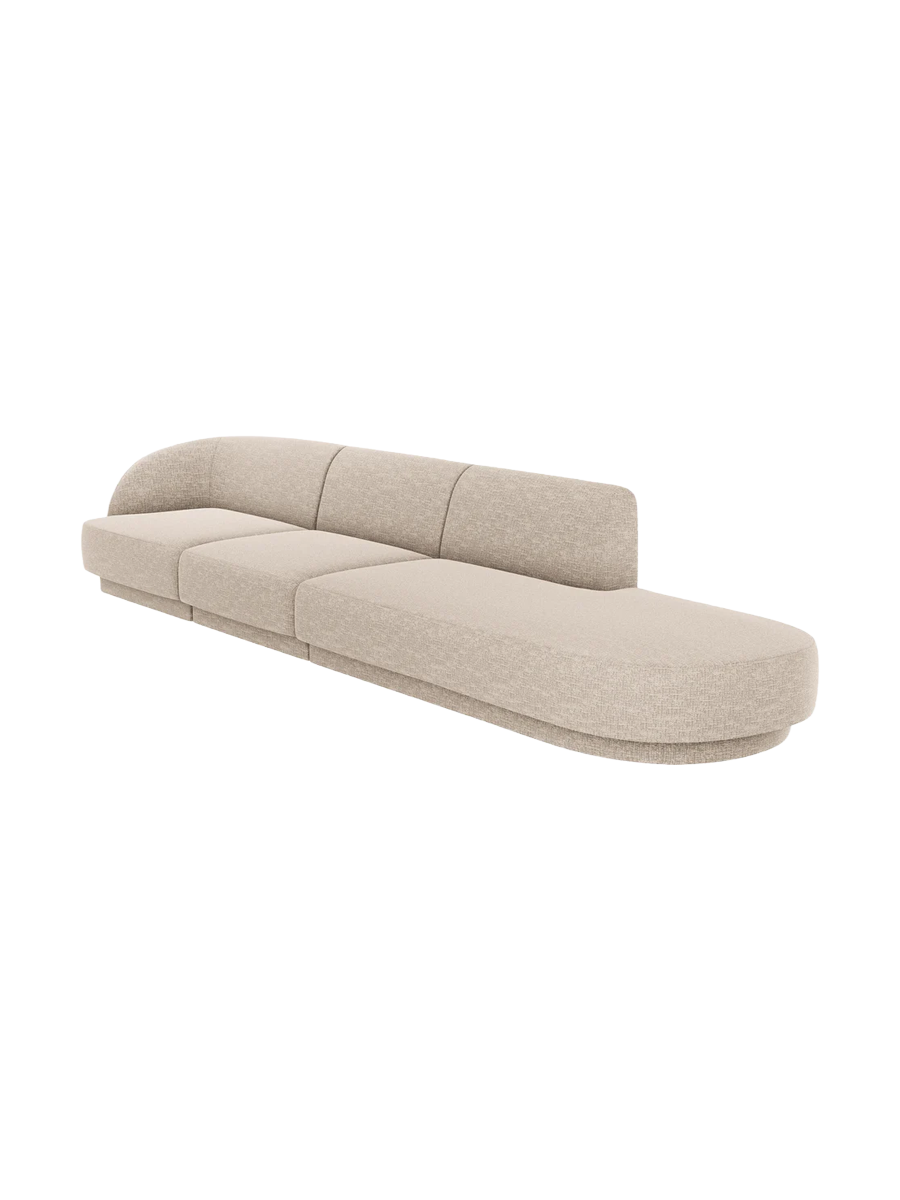 
Modulares Design Sofa mit Ottomane „Miley“ (4-Sitzer) - Chenille Beige / Ottomane rechts