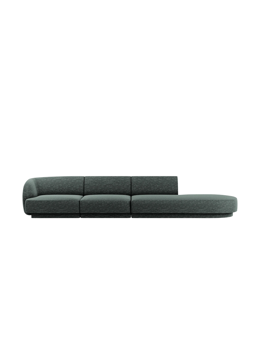 
Modulares Design Sofa mit Ottomane „Miley“ (4-Sitzer) - Chenille Petrol / Ottomane rechts