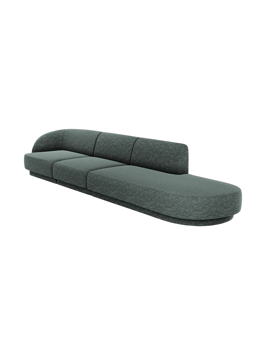 
Modulares Design Sofa mit Ottomane „Miley“ (4-Sitzer) - Chenille Petrol / Ottomane rechts