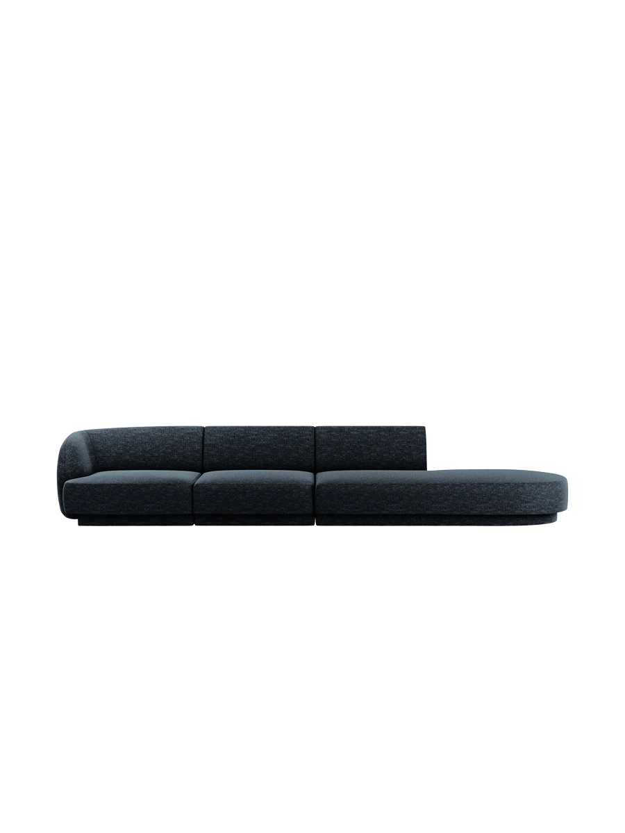 
Modulares Design Sofa mit Ottomane „Miley“ (4-Sitzer) - Chenille Dunkelblau / Ottomane rechts