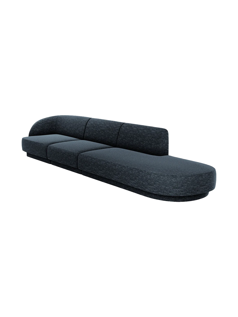 
Modulares Design Sofa mit Ottomane „Miley“ (4-Sitzer) - Chenille Dunkelblau / Ottomane rechts