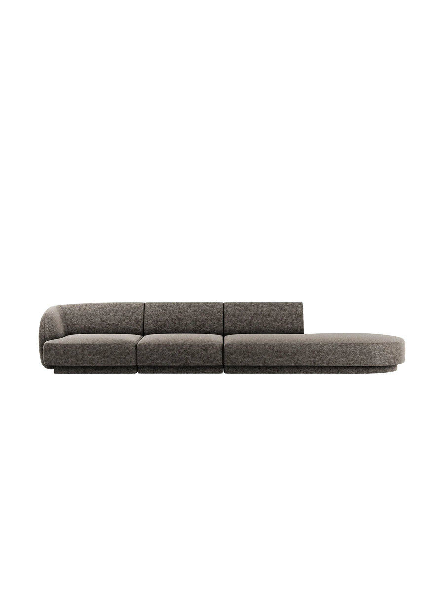 
Modulares Design Sofa mit Ottomane „Miley“ (4-Sitzer) - Chenille Grau / Ottomane rechts