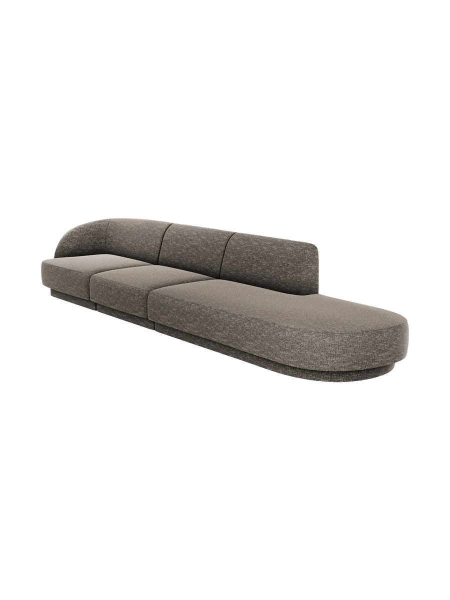 
Modulares Design Sofa mit Ottomane „Miley“ (4-Sitzer) - Chenille Grau / Ottomane rechts