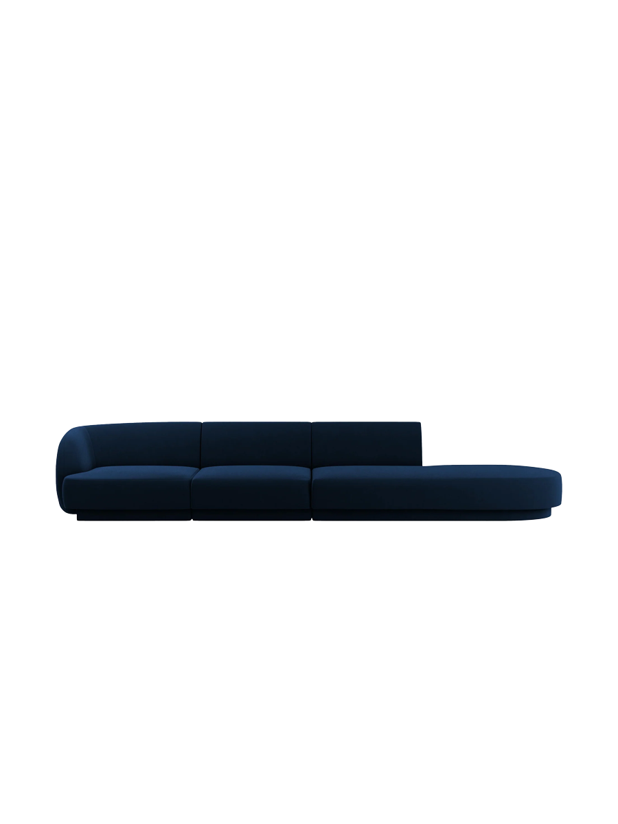 
Modulares Design Sofa mit Ottomane „Miley“ (4-Sitzer) - Samt Königsblau / Ottomane rechts