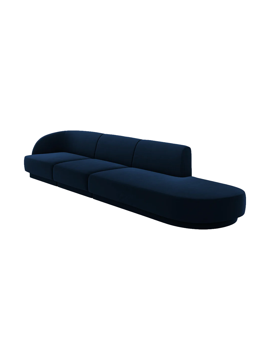 
Modulares Design Sofa mit Ottomane „Miley“ (4-Sitzer) - Samt Königsblau / Ottomane rechts