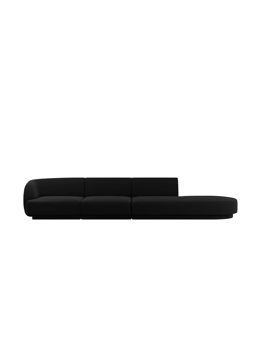 
Modulares Design Sofa mit Ottomane „Miley“ (4-Sitzer) - Samt Schwarz / Ottomane rechts