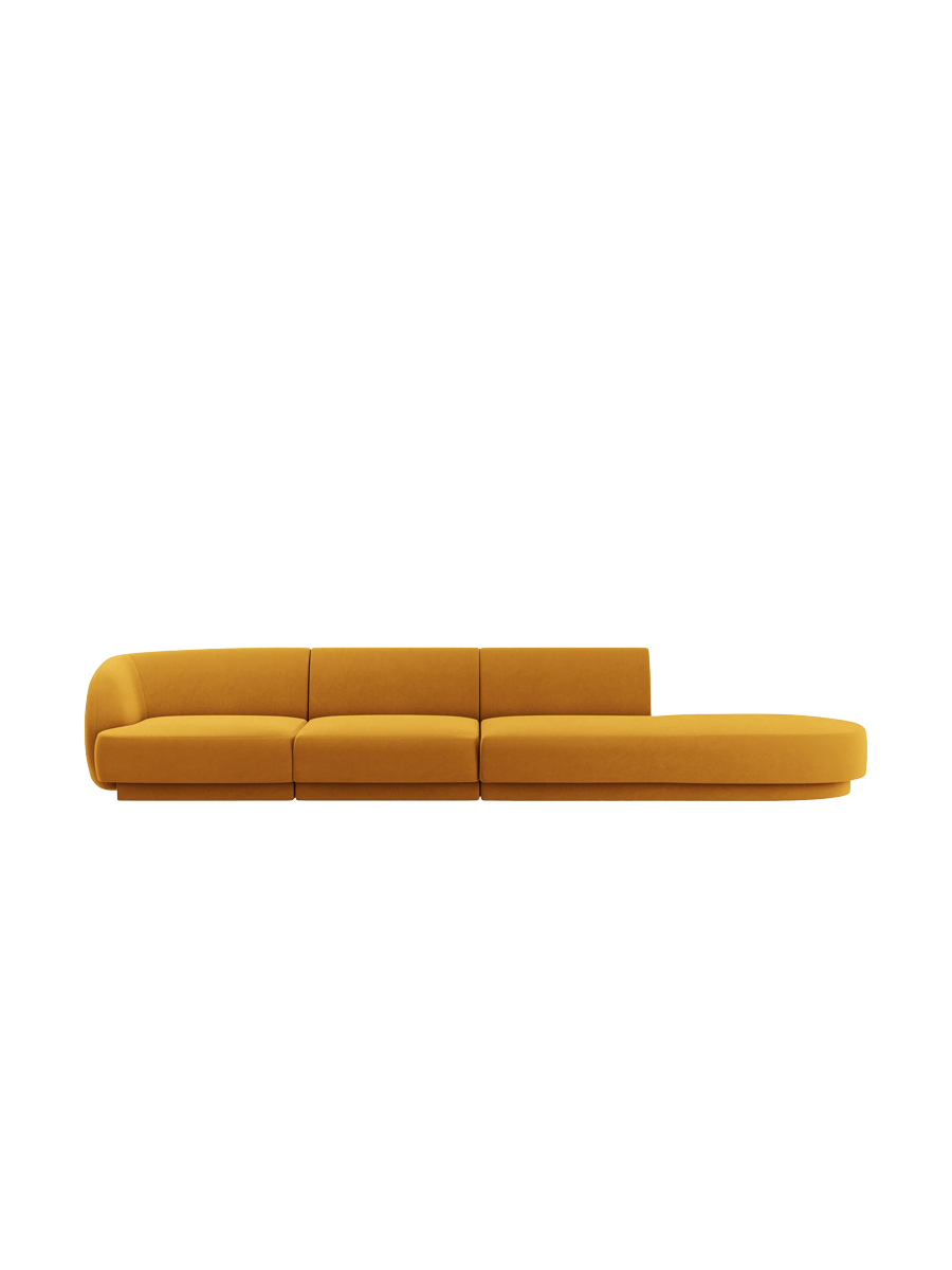 
Modulares Design Sofa mit Ottomane „Miley“ (4-Sitzer) - Samt Senfgelb / Ottomane rechts