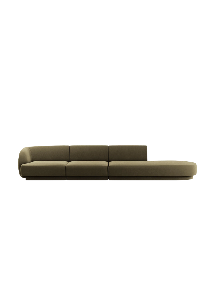 
Modulares Design Sofa mit Ottomane „Miley“ (4-Sitzer) - Samt Grün / Ottomane rechts