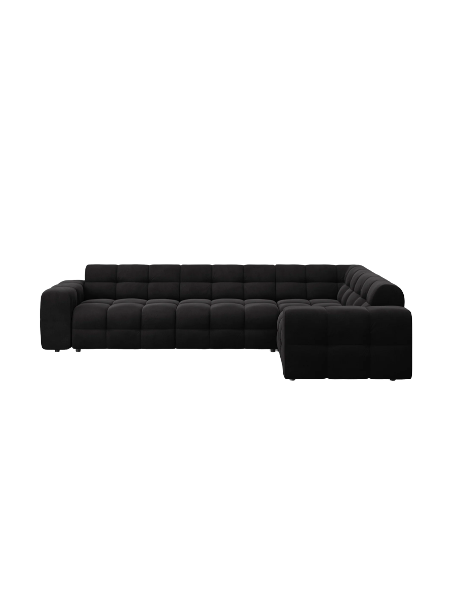 
Design Ecksofa „Kendal“ (6-Sitzer) - Samt Schwarz / Eckteil rechts