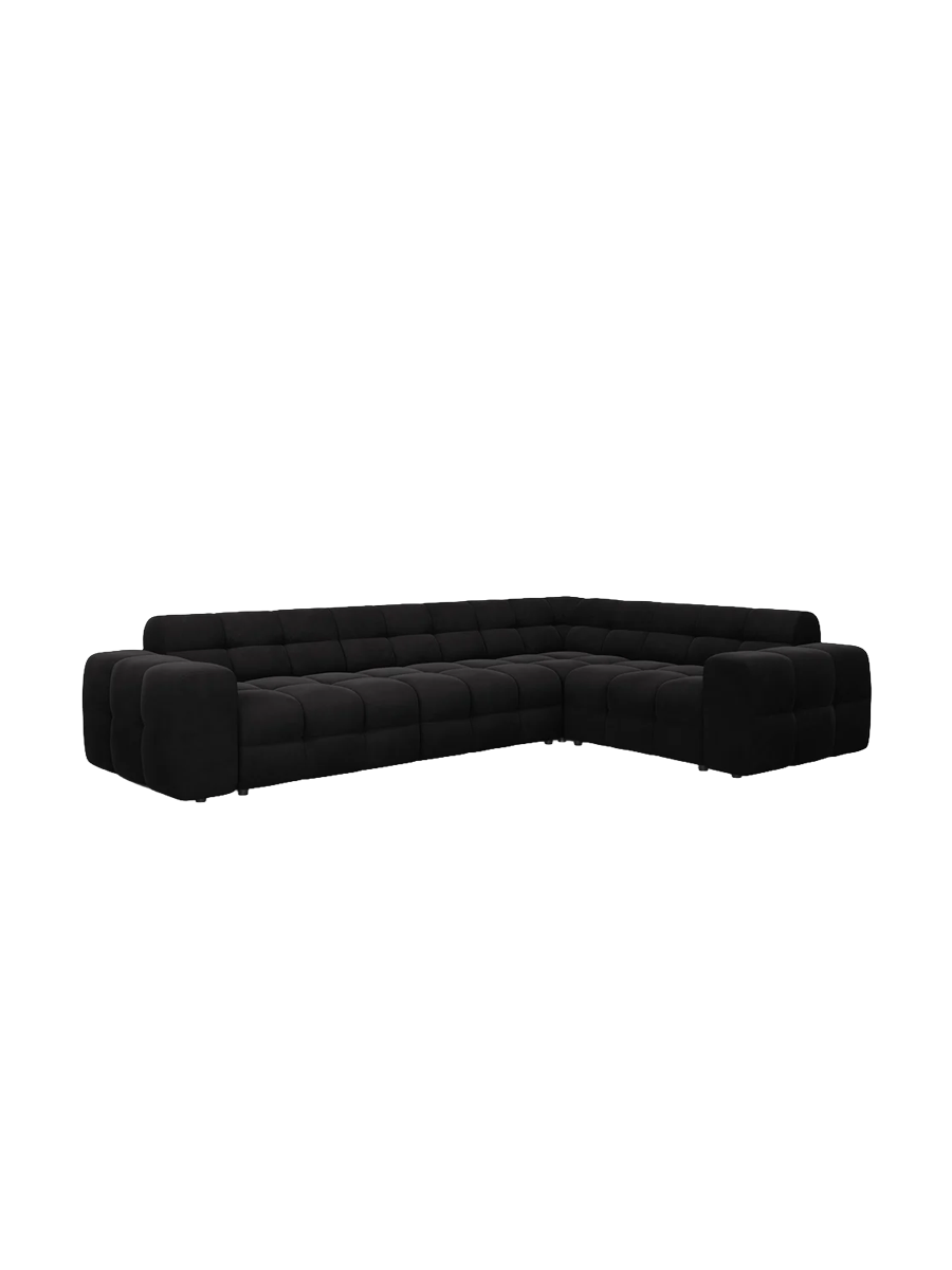 
Design Ecksofa „Kendal“ (6-Sitzer) - Samt Schwarz / Eckteil rechts
