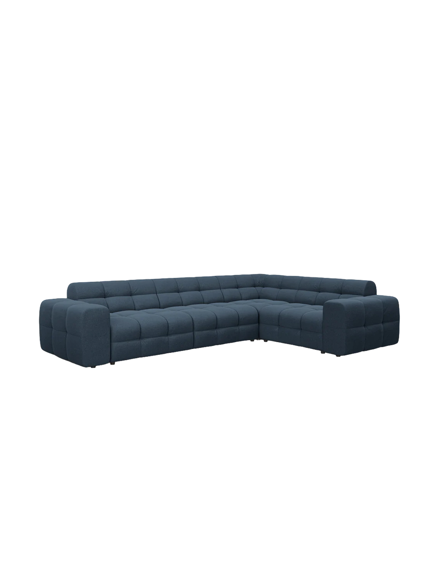 
Design Ecksofa „Kendal“ (6-Sitzer) - Strukturstoff Marineblau / Eckteil rechts