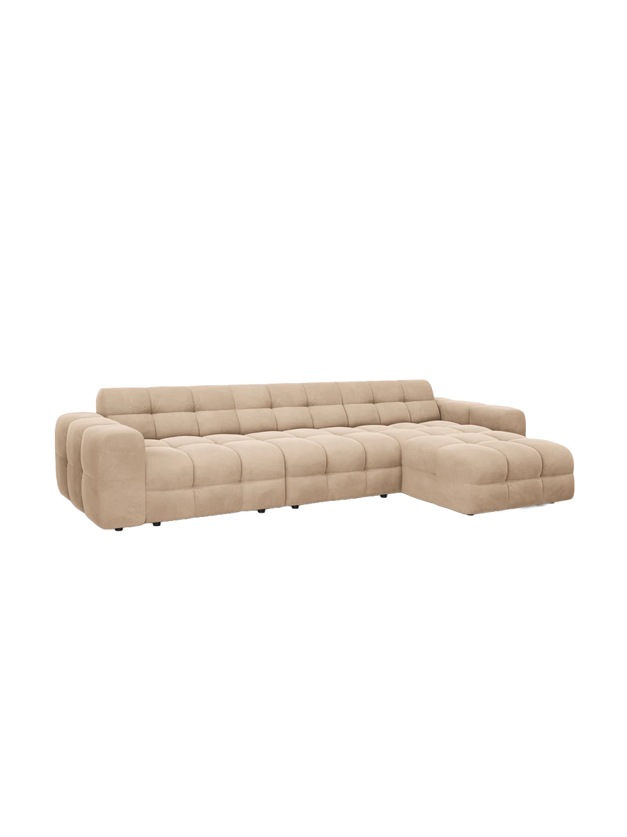 
Design Ecksofa „Kendal“ (5-Sitzer) - Samt Marineblau / Eckteil rechts